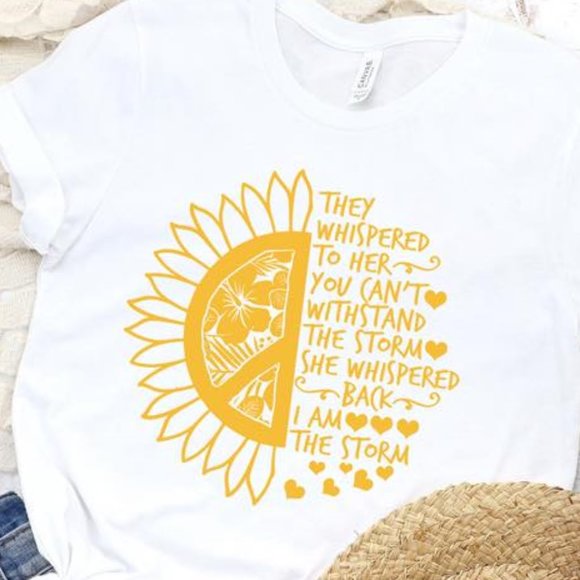 Tops - White/Yellow Sunflower T-shirt - "I am the storm"